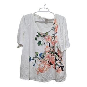 Chico’s Floral Foil Scoopneck Tee Top Size 4 XXL